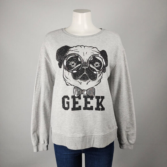 Grey Only Geek Dog Graphic Sweatshirt Size L - Picture 1 of 8